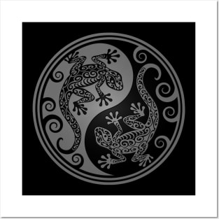 Gray and Black Yin Yang Geckos Posters and Art